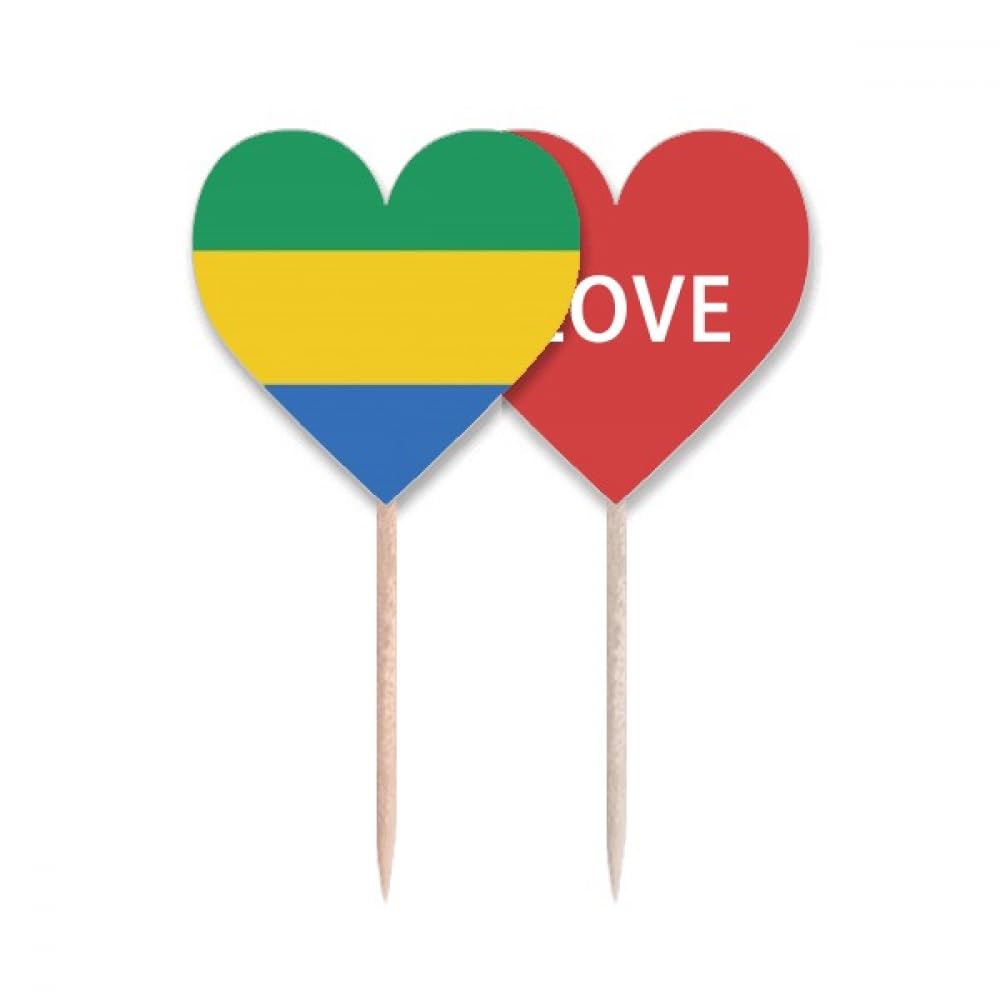Drapeau Gabon cure-dent en cœur pour décoration de cupcake et buffet de fête africaine