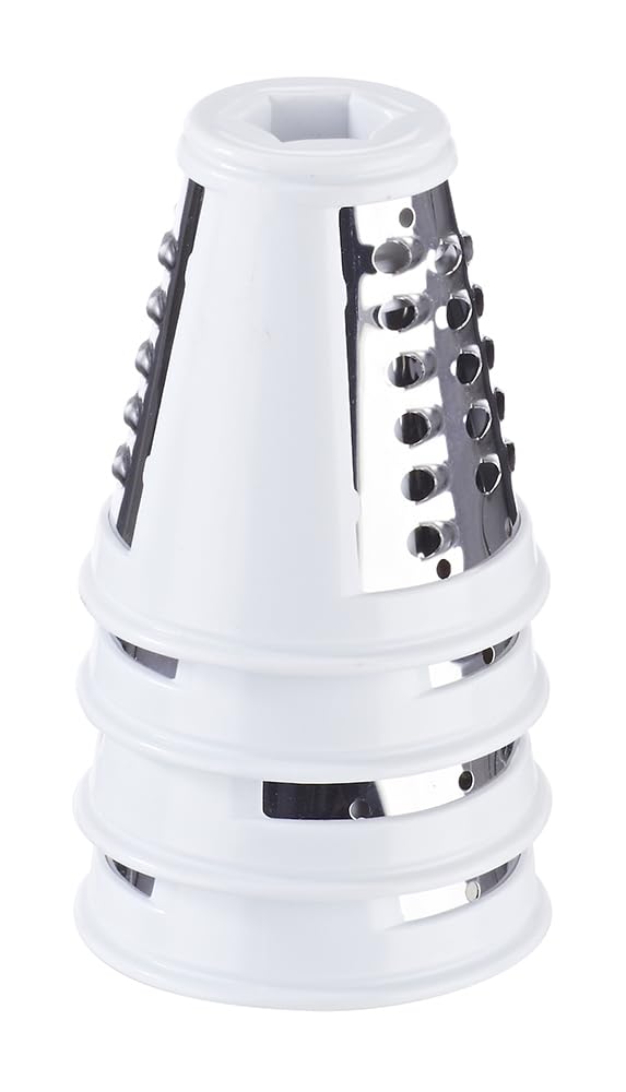 Melchioni Family 118420212 Elektrische Reibe Taz, 5 verschiedene austauschbare Klingen, Drucktaste, Öffnung transparent, 200 W, Stahl und Kunststoff, Weiß