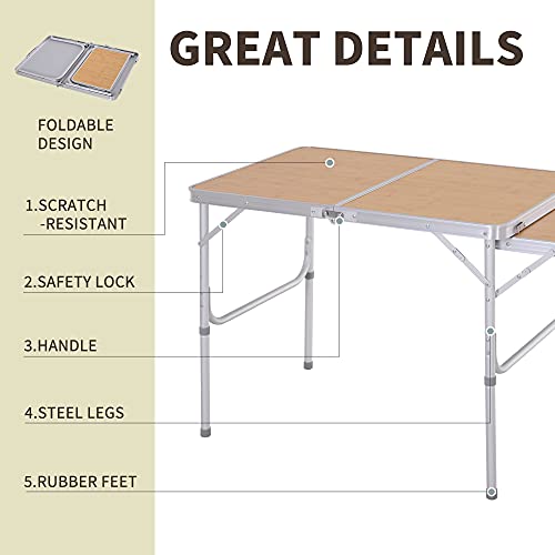 Outsunny 3ft Aluminium Picnic Table with Side Desktop Adjustable Outdoor BBQ Party Portable Folding Lightweight - Image 7
