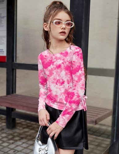 Image of Arshiner Girls Long Sleeve Shirts Ruched Knot Side Tunic Blouse Tee Tops