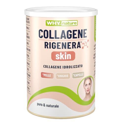 WHY NATURE COLLAGENE RIGENERA SKIN - Collagene Idrolizzato Puro e Naturale - Con Vitamina C, Acido Ialuronico e Coenzima Q10 - Collagene Antiage Antietà - Gusto Frutti di Bosco - 321gr