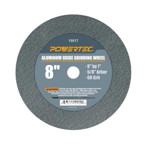 Image of POWERTEC Bench Grinder Wheel 8 Inch 60 & 120 Grit, White Aluminum Oxide Grinding Wheel for Bench and Pedestal Grinder, 1 inch Thick 5 /8 inch Arbor, Sharpening & Shaping Drill Bits, Blade, Chisel, 2PK (15549)