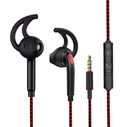 Sports Earbuds Wired, in Ear Running Headphones with Microphone, Sweatproof Winged Earphones for Workout Exercise Gym, Braid Heaphones Compatible with Cell Phones Mp3 Tablet Laptop 3.5mm