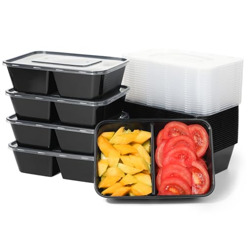 Jogoico Set de 25 Meal Prep Recipientes de 2 Compartimento para comida de Plástico con Tapas Herméticas 650ml Containers Apilables Reutilizables