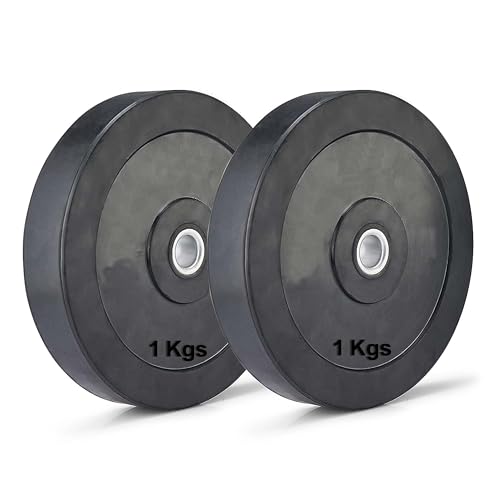 Gyming World® 1kg x 2 (Total 2kg) Regular Rubber Weight Plate With 31MM Hole (Diameter) For Exercise And Workout Home Gym Use