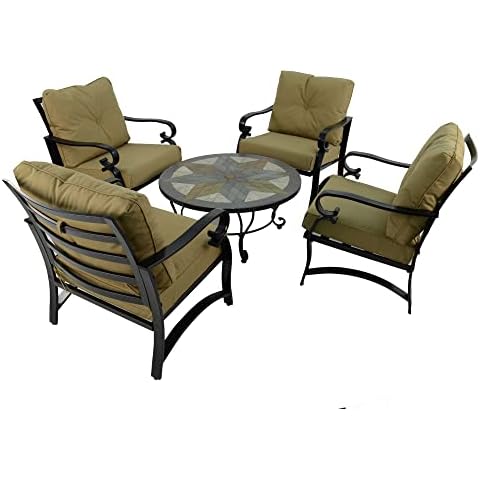 Exclusive Garden MONTILLA Garden Coffee Table with Windsor Deluxe Lounge Chair, Natural Stone, Green, Brown, 91cm Cover
