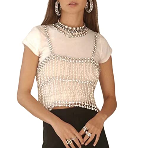 European Pearl Suspender Bodice Vest Can Be Worn Outside Full Diamonds Hollow Tube Top Small Fragrant Vest, As the Picture Shows
