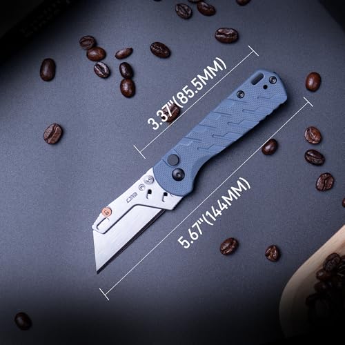 Image of CJRB Boxer Folding Utility Knife, Small EDC Knife with G10 Handle, Includes 10PCS Total Blades(J1967 Blue)