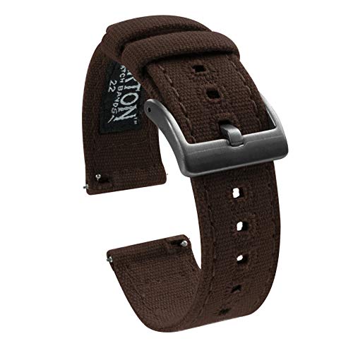 Image of 20mm Chocolate Brown - BARTON Canvas Quick Release Watch Band Straps with Gunmetal Grey Buckles - Choose Color & Width - 18mm, 20mm, or 22mm