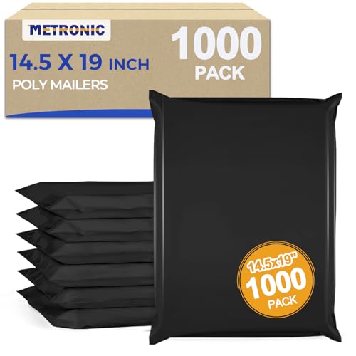 Image of Metronic Poly Mailers 14x19 1000 Pack, Large Bulk Self Seal Shipping Bags | Heavy Duty Thick Waterproof Tear-resistant Mailing Envelopes, Packaging Bags for Clothing, Boutiques, Small Business, Black.