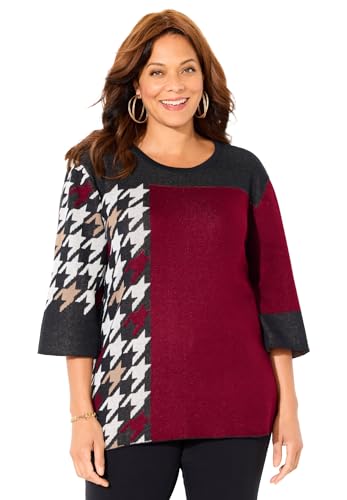 Catherines Women's Plus Size Jacquard Colorblock Pullover