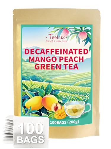 Image of TeeLux Decaf Mango Peach Green Tea, Flavored Decaffeinated Green Tea, 100ct
