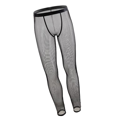 Oxxggkao Pantalones de malla térmica para hombre, cintura elástica, diseño convexo, leggings transpirables sin pies para uso activo, hasta el tobillo, medias sin pies para hombre, Negro, L