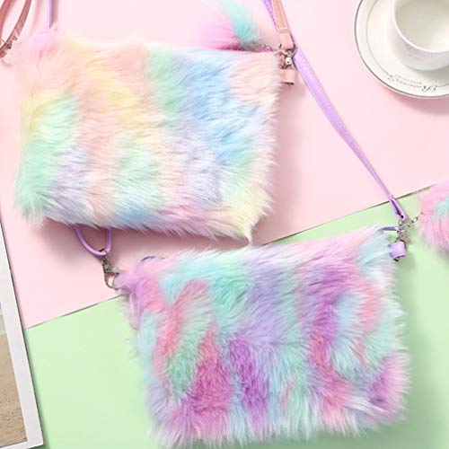 KESYOO Bolsa de Ombro Feminina para Meninas Cor Do Arco-Ãris de Pelúcia Bolsa Feminina de Compras Bo