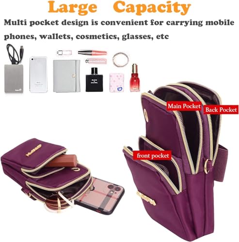Image of Mobile Sling Bags for Women Crossbody, Multifunction Three Layer Mini Shoulder Bag Purse with Headphone Port for Teens Gilds Ladies Women