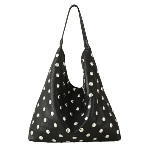 Studded Hobo Purse for Women, Leather Tote Bag Rivet Studded Shoulder Bag Punk Handbag