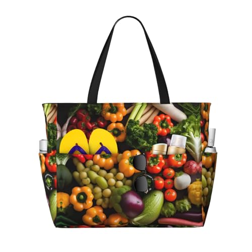 Sac à bandoulière étanche noir taille unique imprimé légumes fruits sac de plage d'été