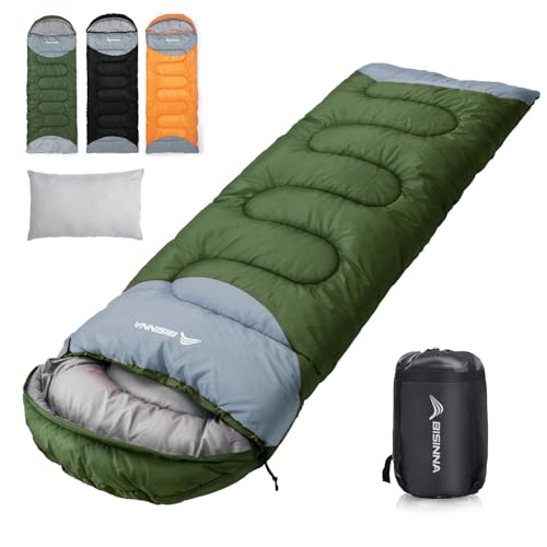 BISINNA Saco de dormir de invierno de 0 grados (480 g/m²) para adultos, para clima frío, camping, saco de dormir, cómodo, cálido, portátil, con saco de compresión para...