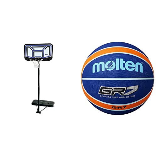 Image of Lifetime 90114 Adjustable Portable Basketball Hoop, 44-Inch Impact Backboard & Molten GR Basketball, Indoor/Outdoor, Premium Rubber, Size 7, Impact Colour Blue/Orange