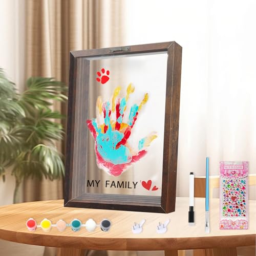 XQC Family Handprint Kit - DIY Craft Keepsake Frame with Clear Boards Unique Gift for New Families & Pets (Brown)