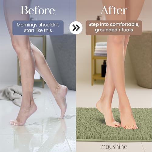 Image of MAYSHINE Plush Shaggy Chenille Bath Mat | Extra Soft, Super Absorbent, Non-Slip Bathroom Rug | Fluffy Microfiber, Area Rug Sets for Bathroom Floor, Kitchen, Living Room | 59 inchx31 inch | Sage Green