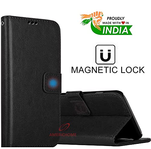 Image of Inside Rubber TPU with Card Pockets Magnetic Closure Protection Compatible with Vivo Y20, Y20i, V2027, V2029 (Black)