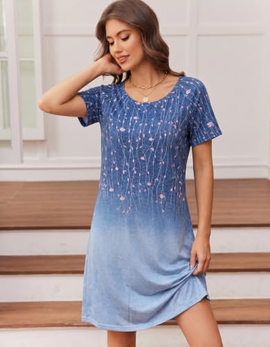 Image of Ekouaer Womens Nightgown Short Sleeve Night Dress Printed Sleepwear Soft Sleep Shirt S-3XL