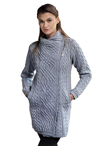 Image of Aran Crafts Women's Irish Soft Cable Knitted Side Zip Coat (100% Merino Wool)