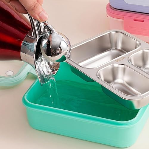 Image of Stainless Steel Lunch Box | 3-Compartment Leakproof & BPA-Free Bento Box | Insulated with Detachable Inner Containers & 4-Sided Lock | Ideal for Office, School, Kids & Adults | Pink