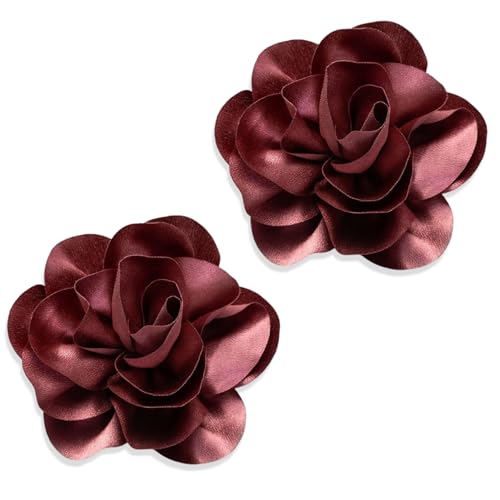 Image of 2Pack 6inch Extra Large Satin Brooches Lapel Pins Dainty Elegant Fabric Camellia Rose Flower Brooch Pin for Women Wedding Part Dance Clothes Accessories Jewelry