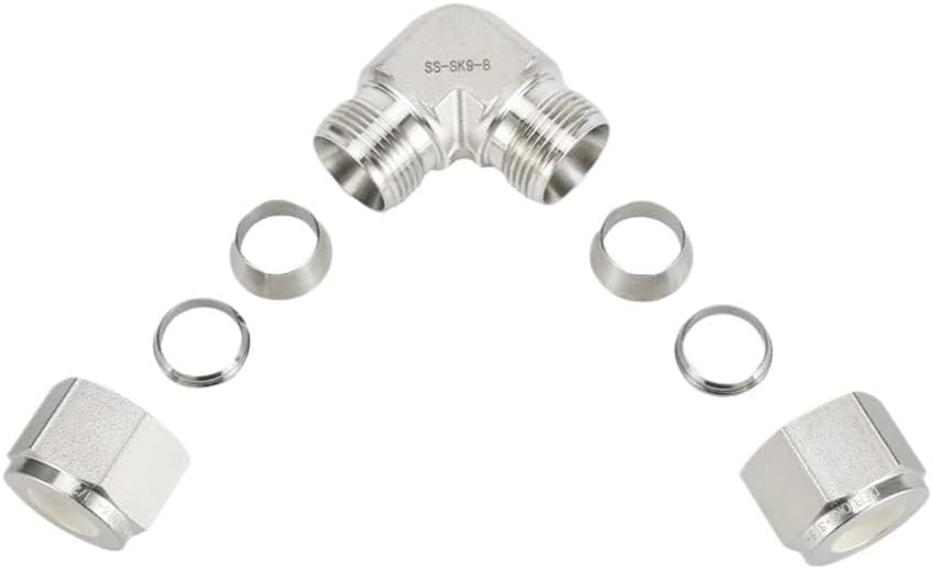 Stainless Steel 316 Elbow Union Double Ferrule Compression Tube Fitting 30MPa 1/8" 1/4" 3/8" 1/2" 6 8 10 12mm(10 mm x 10 mm) Fitting