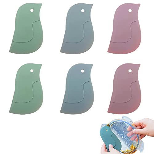 6 PACK Multifunctional Penguin Shape Silicone Scraper Soft Kitchen Cleaner Cleaning Tools Accessories for Pans Bowls (3 Colors)