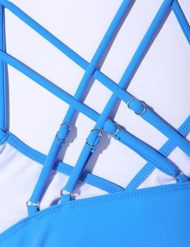 Image of Girls Swimsuit Contrast Trim Cross Back Swimwear Girls Bathing Suit with Padding 7-16Y