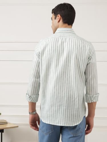 Image of Thomas Scott Men's | Stripes | Full Sleeve | Regular Fit | Linen Blend | Spread Collar | Casual Shirt