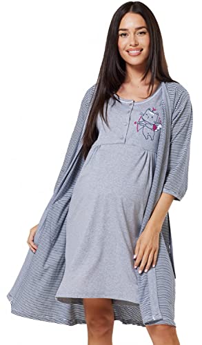 HAPPY MAMA Mujer Bata Maternidad Conjunto de camisón Trabajo 1638 (Grafito, 42-44, XL) Cover