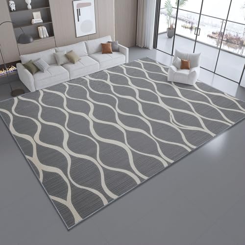 Gris Franela Alfombra Interiores, 50 x 80 cm Para SalóN Dormitorio - Textura Minimalista Rayas Y Ondulada Blanca Parte Inferior Antideslizante Lavables Suave Mullida Diseño pelo corto Alfombras