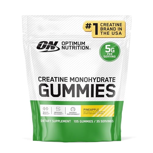 Image of Optimum Nutrition Creatine Monohydrate Gummies, Pineapple Flavor, 105 Count, 35 Servings, 5g Creatine per Serving (Packaging May Vary)
