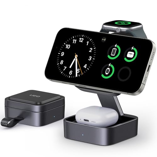 UEQ 3 in 1 Wireless Charging Station for Apple Devices Compatible with MagSafe Foldable Fast Travel Magnetic Wireless Charger for iPhone 17 Air 16 15 14 13 12 for Apple Watch and Earbuds