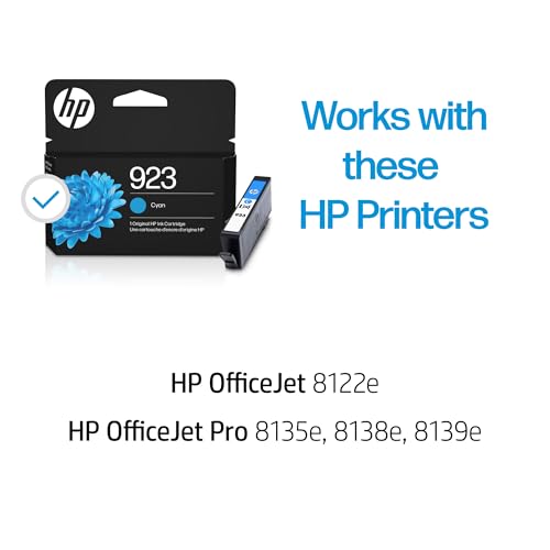 Image of HP 923 Cyan Ink Cartridge | Works with OfficeJet 8120, Pro 8130 Series | 4K0T0LN