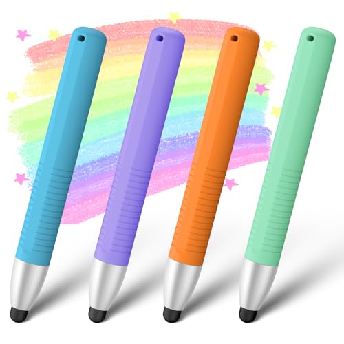 4 Pack Friendly Pens for Touch Screens Stylus Pens Compatible with Kindle iPad iPhone Tablets (Blue+Purple+Orange+Green)