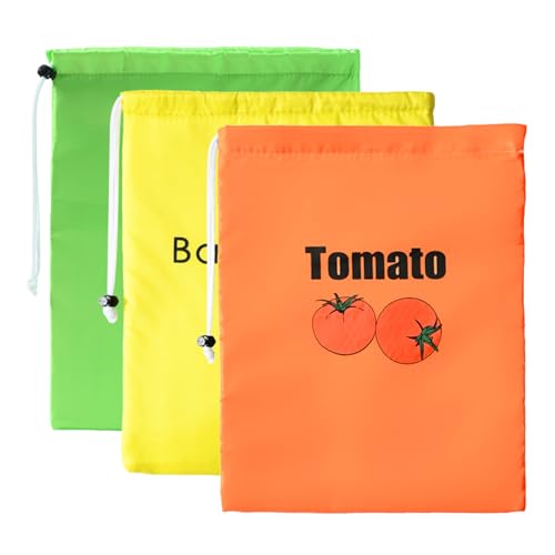Bekecidi 3 gelbe Bananensäcke und grüne Salatbeutel, wiederverwendbare Produktbeutel, verhindert Geruch für Obst und Gemüse, mit Kordelzug, 35 x 27,5 x