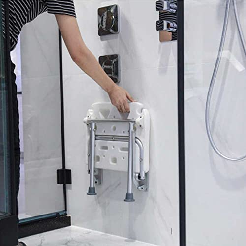 Silla de ducha para ancianos, taburete de baño plegable antideslizante, banco de ducha plegable montado en la pared con marco de patas de apoyo para mayor seguridad y estabilidad