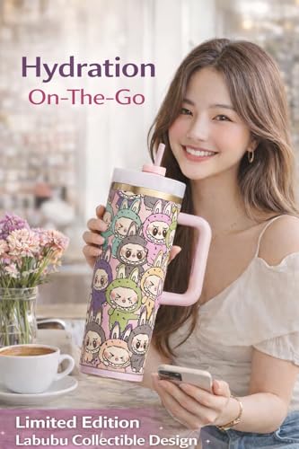 Image of Stanley The Quencher H2.0 Flowstate Tumbler with Straw, 40oz, Pink Labubu Character Print, Double-wall Vacuum Insulated, Limited Edition