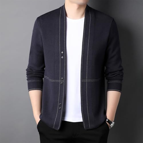 Men's V Neck Knitted Sweaters Vintage Striped Long Sleeve Cardigan Wool Blend Cable Knit Sweater With Button2