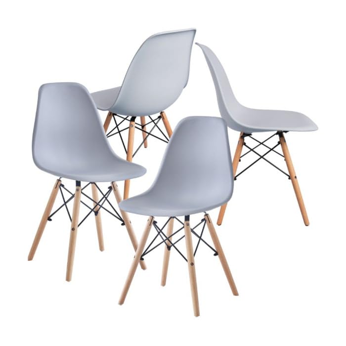 Pack de 4 Sillas Nórdicas de Comedor y Cocina, Silla Escandinava con Patas de Madera de Haya, Asiento Ergonómico en Polipropileno, 82x46x52 cm, Diseño Moderno Color Gris