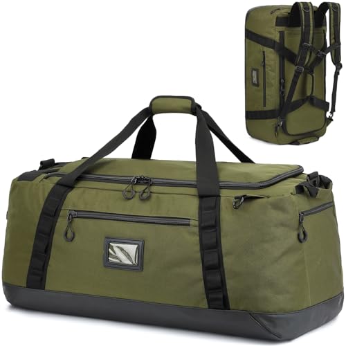 TUGUAN Sac de Voyage Homme 120L Grande Sac de Sport Femme 3 en 1 Sac à Dos, Sac à Main & Bandoulière Imperméable pour Randonnée Camping Voyage, Vert