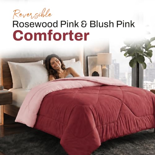Image of DECORUM Reversible Comforter Double Bed 250 GSM | Rosewood Pink & Blush Pink | Ultra Soft Microfiber Quilt | Lightweight All Season Comforter | (228 X 223 CM)