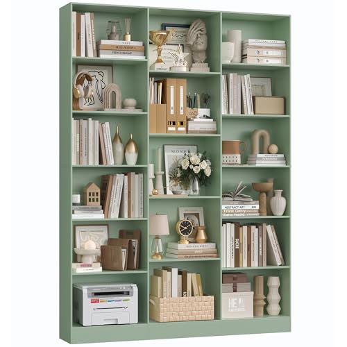 FirFurd Bookcase Bookshelf 188cm Living Room Bookcases Free Standing 6-tier Tall Shelving Unit Display Shelf with 17 Compartments for Home Office 188x149x23.5cm Green