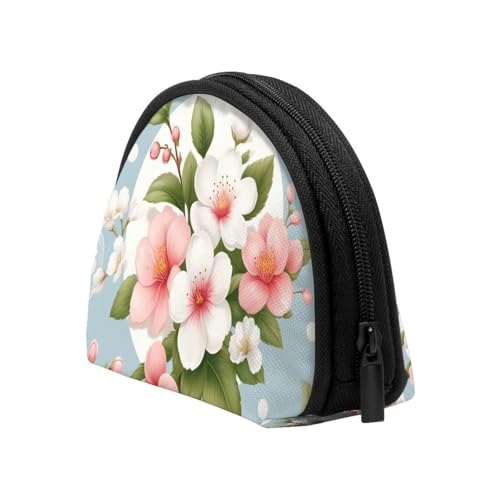 Portable Coin Purse Cherry-Blossoms-Peach-Floral Mini Zippered Money Pouch Card Holder4
