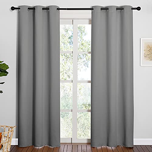 NICETOWN Thermal Insulated Grommet Blackout Curtains for Office, Kids Window Drape Panel for Nursery, Privacy Short Curtains (Silver Grey, 2 Panels, W